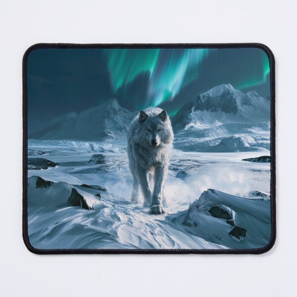 Item preview, A gigantic Amarok of Inuit mythology standing upon a vast snow-covered Arctic landscape beneath the northern lights, Fantasy & Mythological Creatures designed and sold by CDC40.