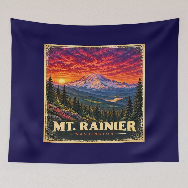 Item preview, Mt. Rainier Sunset Vintage Travel Poster designed and sold by Swanny's Custom T-shirt and Gift Designs.