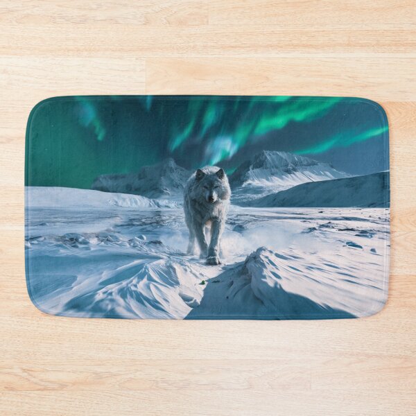 Item preview, A gigantic Amarok of Inuit mythology standing upon a vast snow-covered Arctic landscape beneath the northern lights, Fantasy & Mythological Creatures designed and sold by CDC40.