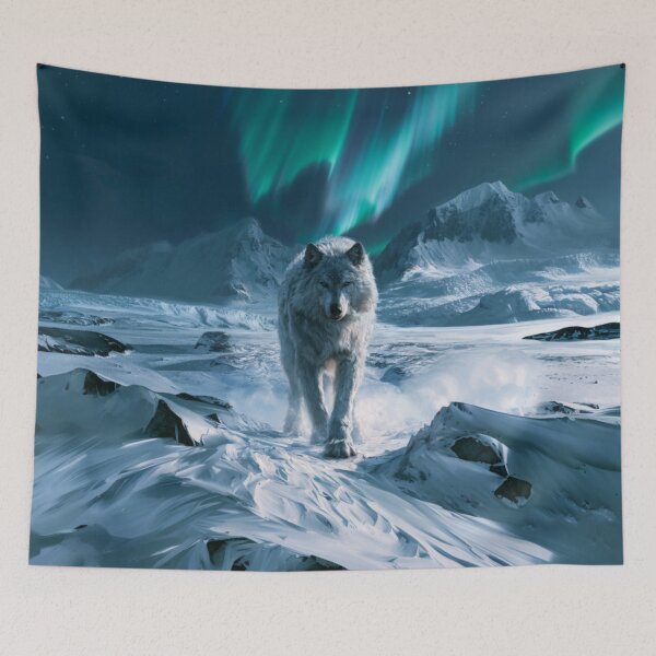 Item preview, A gigantic Amarok of Inuit mythology standing upon a vast snow-covered Arctic landscape beneath the northern lights, Fantasy & Mythological Creatures designed and sold by CDC40.