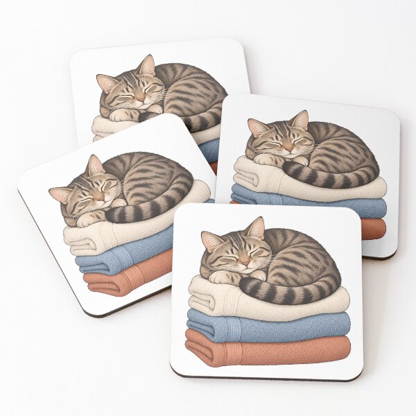 Item preview, Cozy Tabby Cat Sleeping on Folded Towels designed and sold by Artmares.