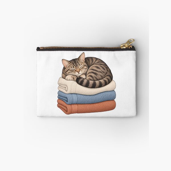 Item preview, Cozy Tabby Cat Sleeping on Folded Towels designed and sold by Artmares.
