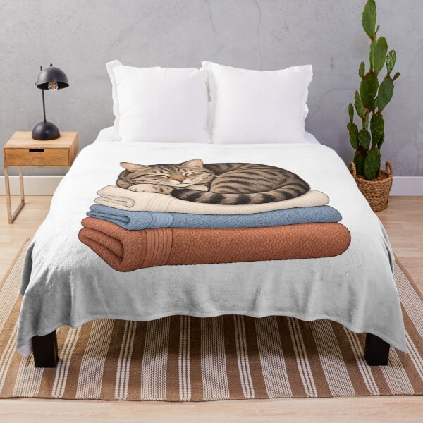 Item preview, Cozy Tabby Cat Sleeping on Folded Towels designed and sold by Artmares.