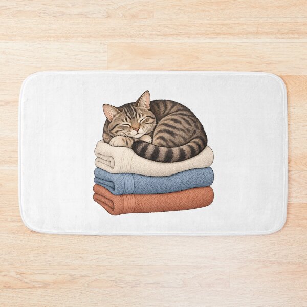 Item preview, Cozy Tabby Cat Sleeping on Folded Towels designed and sold by Artmares.