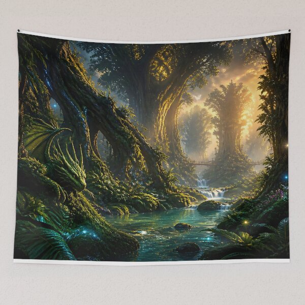 Item preview, Camouflaged Dragon Hides From a Golden Sunrise in a Mystical Forest designed and sold by Fanta-sticky.