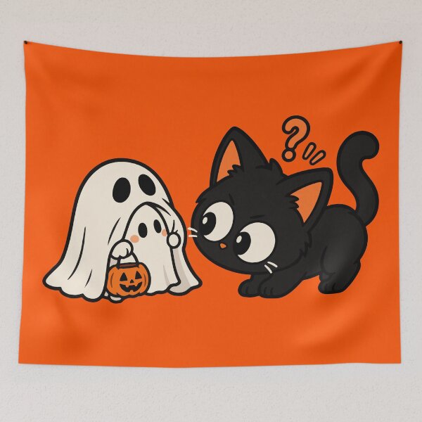 Item preview, Halloween Black Cat and Ghost – Cute Spooky Cat designed and sold by MewMade.
