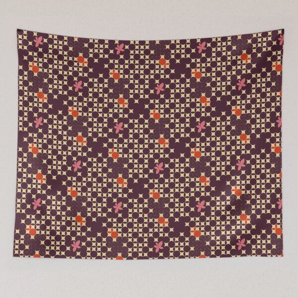 Item preview, Retro Floral Dot Mosaic in Plum and Coral designed and sold by StefanStudioArt.