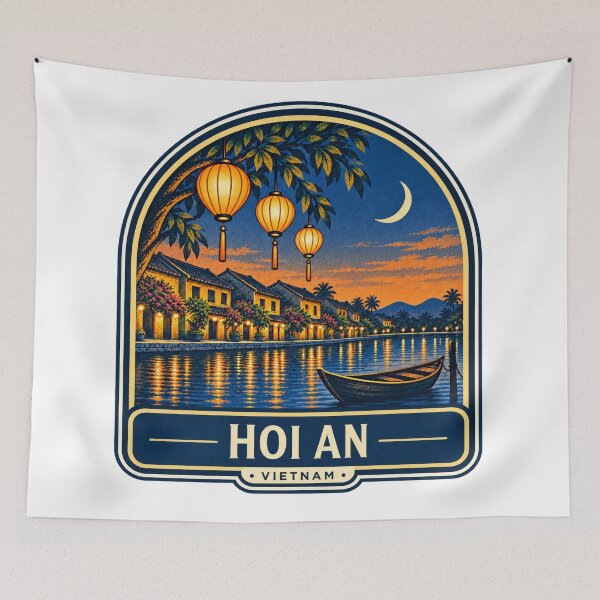 Item preview, Hoi An Vietnam Vintage Travel Badge – Lantern River Night Retro City Art designed and sold by CLOUTKULT.
