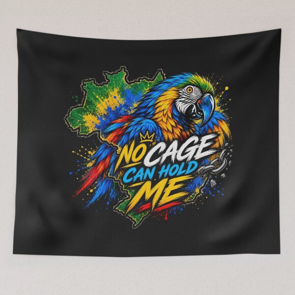 Item preview, No Cage Can Hold Me – Colorful Macaw Street Art designed and sold by SidneiSampaioStudio.