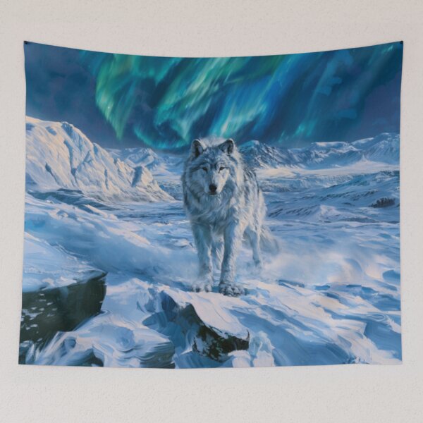 Item preview, A gigantic Amarok of Inuit mythology standing upon a vast snow-covered Arctic landscape beneath the northern lights, Fantasy & Mythological Creatures designed and sold by CDC40.
