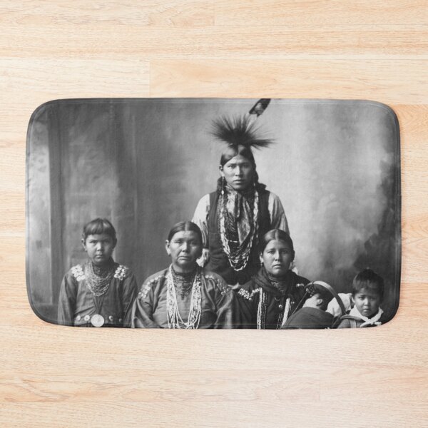 Item preview, 1899 Native American Sauk Indian family, full-length portrait black and white vintage photograph designed and sold by Astrid Arkhangelsky.