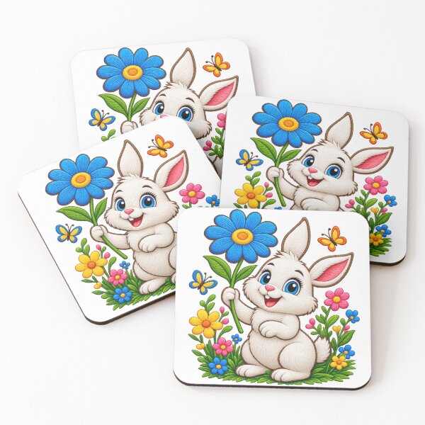 Item preview, Cute Bunny With Blue Flower – Colorful Floral Art designed and sold by Design Sounds Studio.
