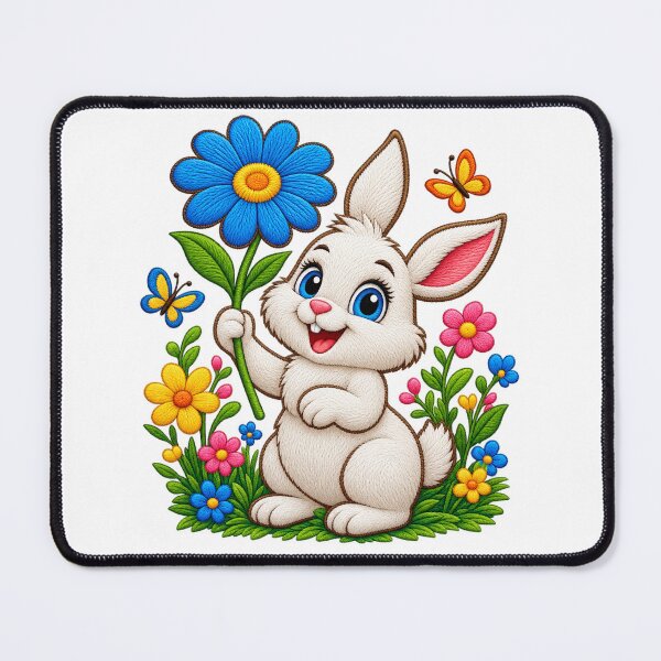Item preview, Cute Bunny With Blue Flower – Colorful Floral Art designed and sold by Design Sounds Studio.