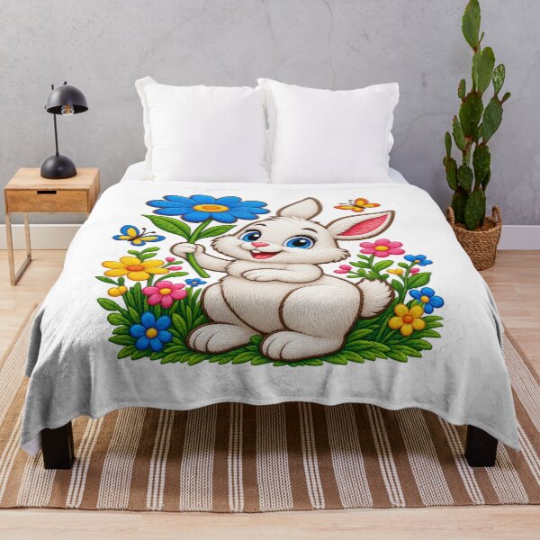 Item preview, Cute Bunny With Blue Flower – Colorful Floral Art designed and sold by Design Sounds Studio.