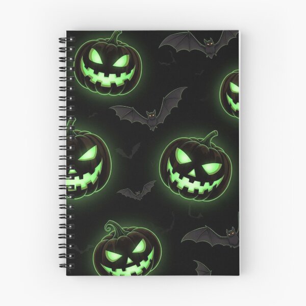 Item preview, Glowing Green Jack O Lanterns and Flying Bats — Spooky Halloween Pattern designed and sold by LYAN-STORE.