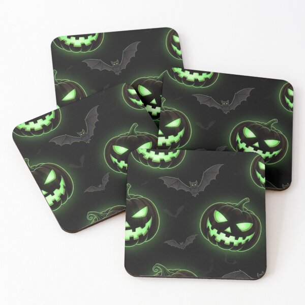 Item preview, Glowing Green Jack O Lanterns and Flying Bats — Spooky Halloween Pattern designed and sold by LYAN-STORE.