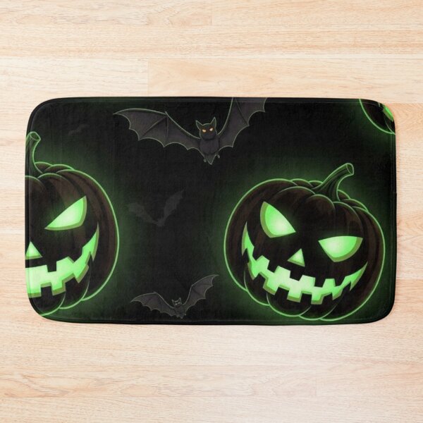 Item preview, Glowing Green Jack O Lanterns and Flying Bats — Spooky Halloween Pattern designed and sold by LYAN-STORE.
