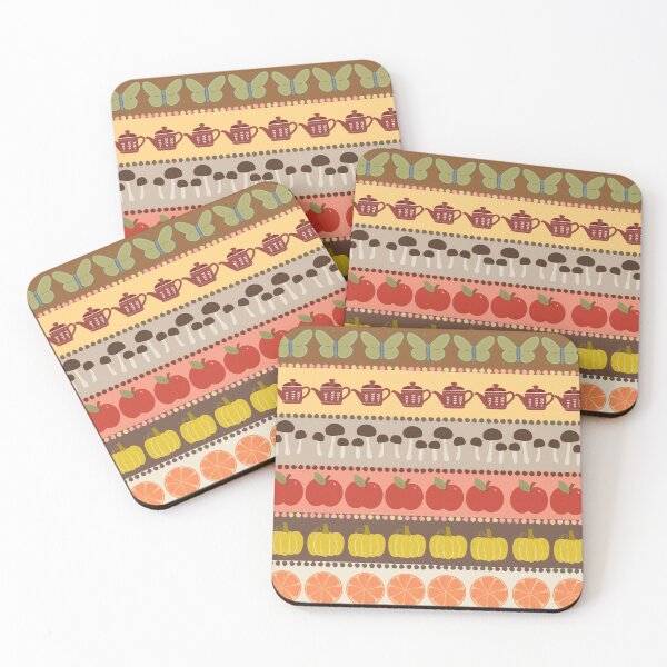Item preview, Autumn Harvest Kitchen Pattern Retro Tea, Apples, Mushrooms & Pumpkins designed and sold by Navitaloves.