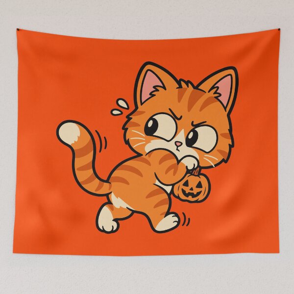 Item preview, Cute Orange Halloween Cat with Pumpkin designed and sold by MewMade.