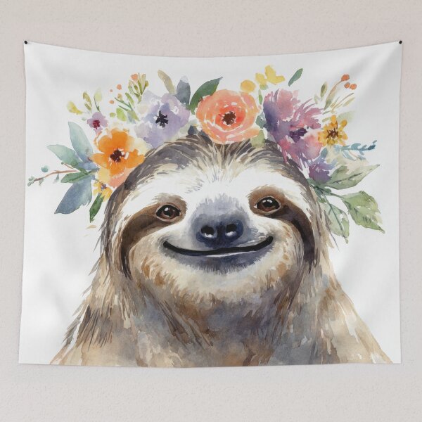 Item preview, Sloth wears flower crown and smiles designed and sold by anytka.