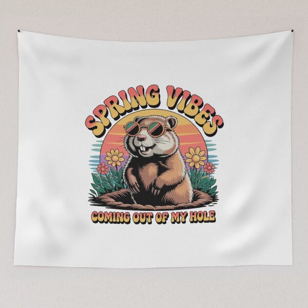 Item preview, Spring Vibes Groovy Groundhog Retro Sunset Floral designed and sold by DariaOltes.