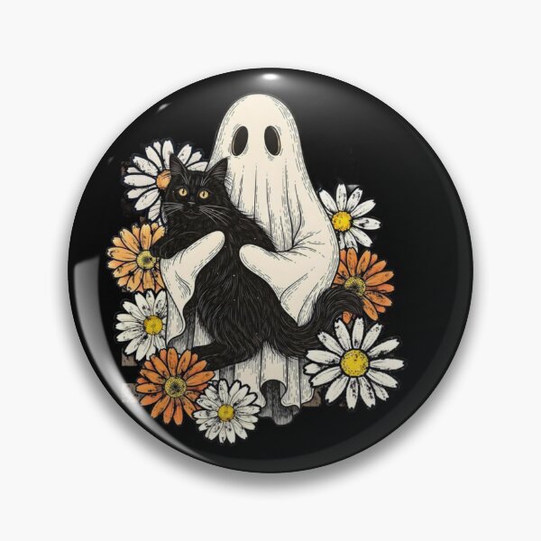Item preview, Cute Ghost Hugging Black Cat Floral Halloween Graphic designed and sold by GrimNest.