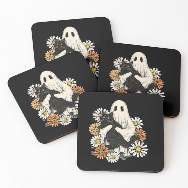 Item preview, Cute Ghost Hugging Black Cat Floral Halloween Graphic designed and sold by GrimNest.
