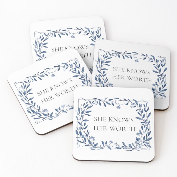 Item preview, She Knows Her Worth - Blue Botanical Female Empowerment Quote designed and sold by emiliacreations.