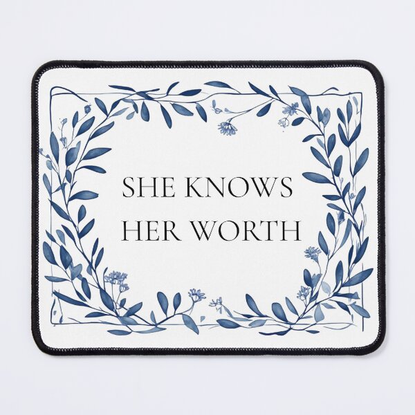Item preview, She Knows Her Worth - Blue Botanical Female Empowerment Quote designed and sold by emiliacreations.