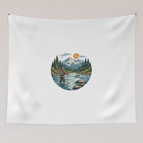 Item preview, Fly Fishing in Mountain River Outdoor Angler Adventure designed and sold by Mellow Doodle Co..