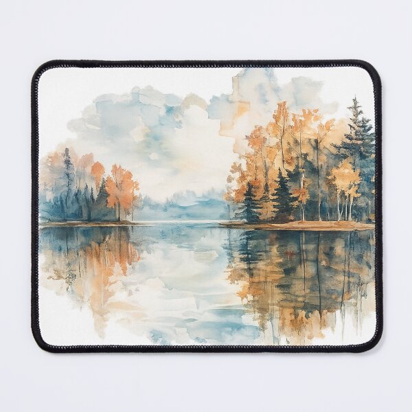 Item preview, Autumn Lake Watercolor Landscape – Serene Forest Reflection designed and sold by CreativeNest Prints.