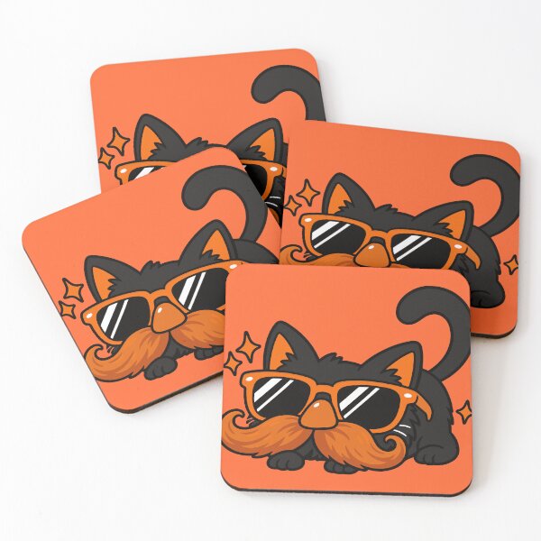 Item preview, Cool Cat with Orange Sunglasses and Mustache – Funny Retro Cat designed and sold by MewMade.
