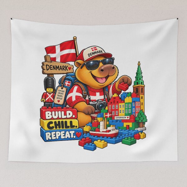 Item preview, Cute Denmark Capybara – Build Chill Repeat Danish Adventure designed and sold by CapybaraTravels.