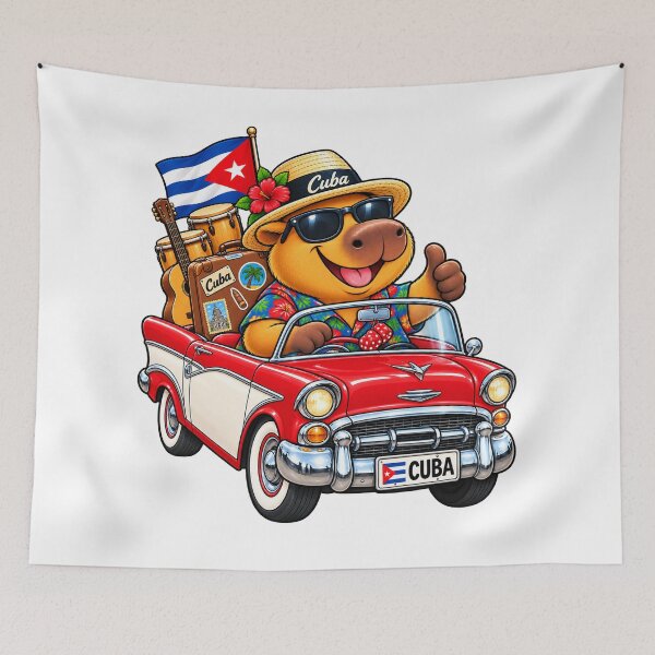 Item preview, Cute Capybara in Cuba – Vintage Car Tropical Adventure designed and sold by CapybaraTravels.