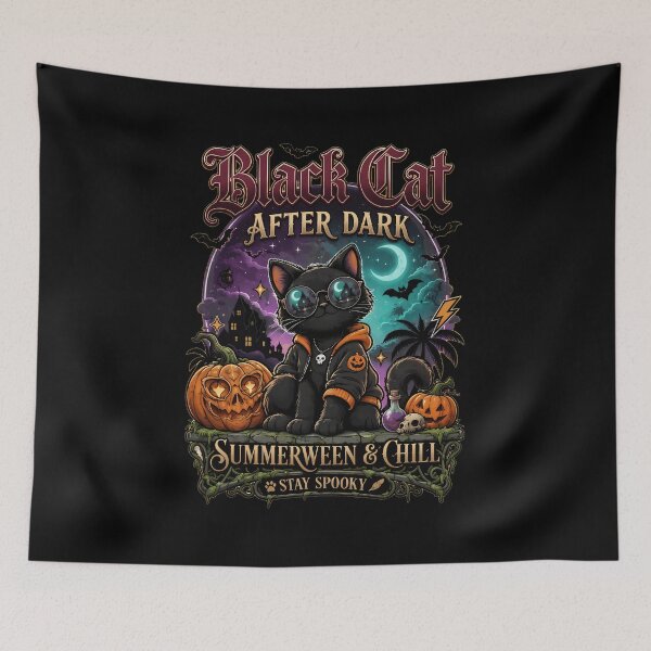 Item preview, Black Cat After Dark Summerween & Chill Spooky Cat Art designed and sold by GiaoCalonas.