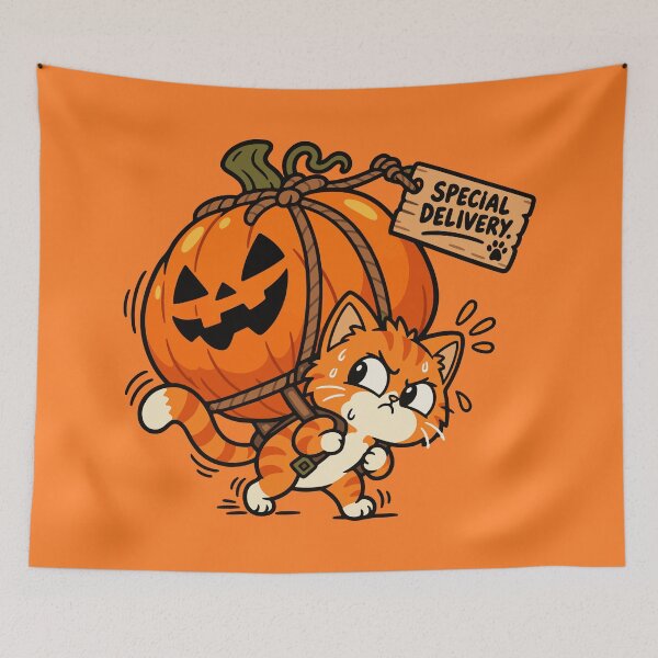 Item preview, Funny Halloween Cat Carrying a Pumpkin – Special Delivery designed and sold by MewMade.
