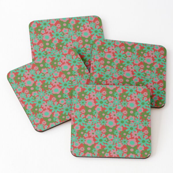 Item preview, Retro Groovy Floral Repeat in Red, Aqua and Pink designed and sold by StefanStudioArt.