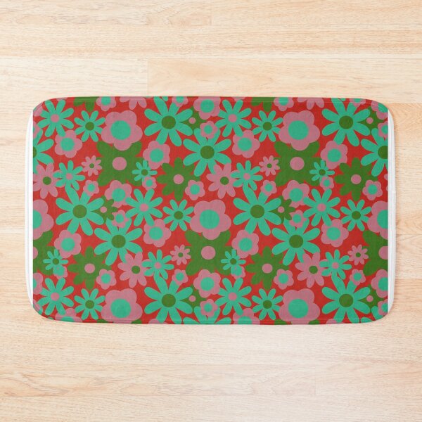 Item preview, Retro Groovy Floral Repeat in Red, Aqua and Pink designed and sold by StefanStudioArt.