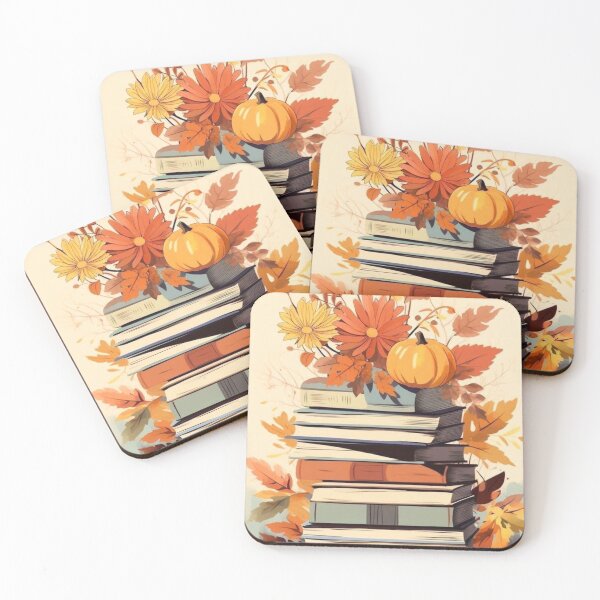 Item preview, Cozy Autumn Stack of Books with Pumpkins — Bookworm Fall Floral Art designed and sold by LYAN-STORE.
