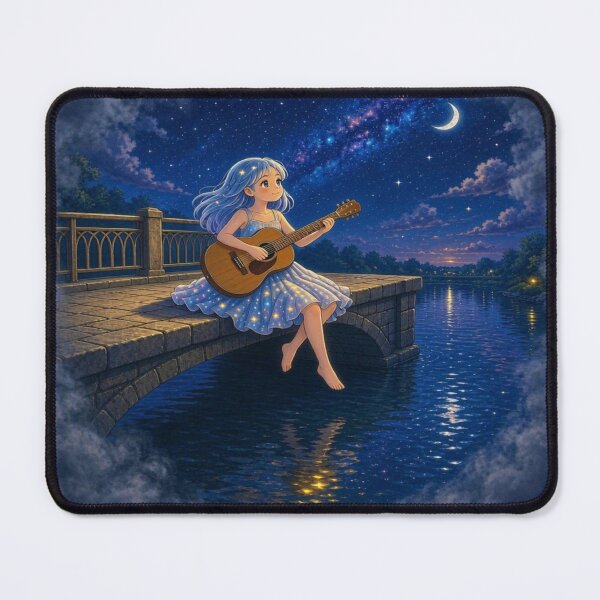 Item preview, Starlit Serenade: Anime Girl Playing Guitar on the Bridge designed and sold by Breezes-of-Ida.