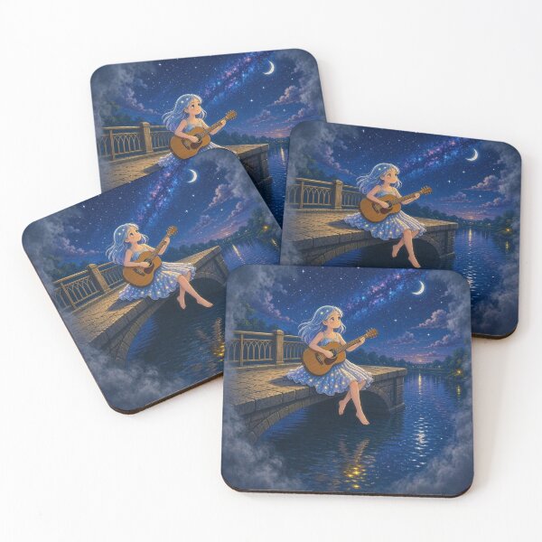 Item preview, Starlit Serenade: Anime Girl Playing Guitar on the Bridge designed and sold by Breezes-of-Ida.