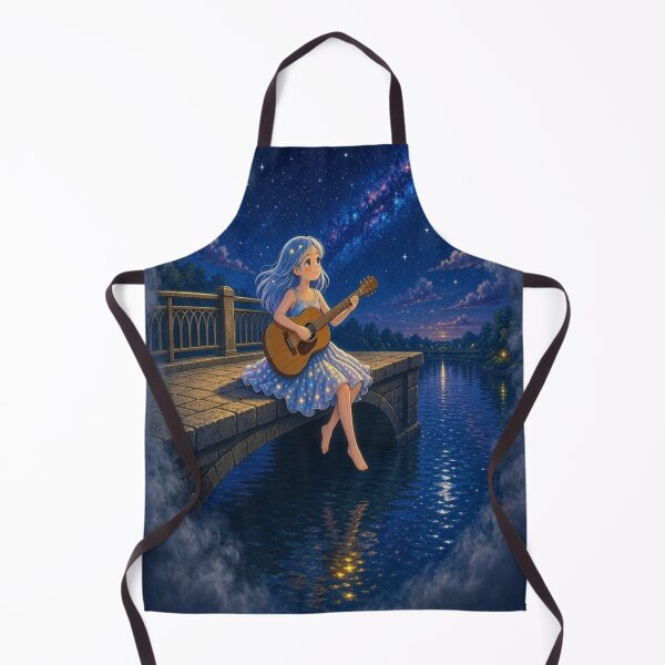 Item preview, Starlit Serenade: Anime Girl Playing Guitar on the Bridge designed and sold by Breezes-of-Ida.