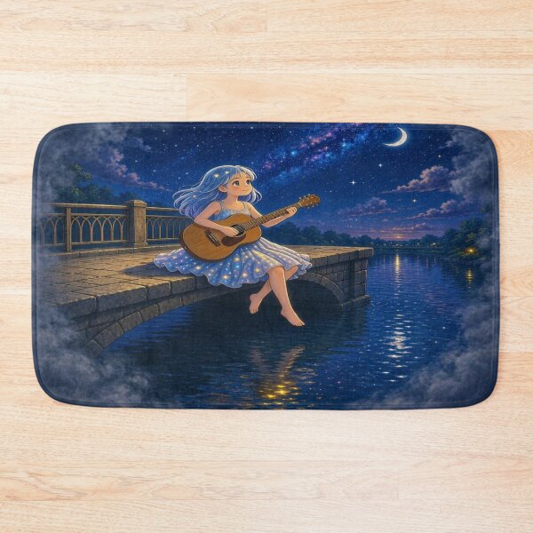 Item preview, Starlit Serenade: Anime Girl Playing Guitar on the Bridge designed and sold by Breezes-of-Ida.