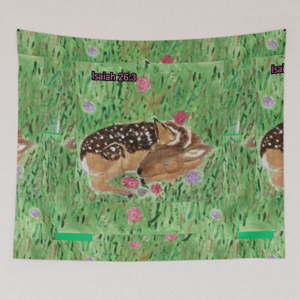 Item preview, Sleeping Fawn – Peaceful Woodland Baby Deer Acrylic painting Isaiah 26:3 designed and sold by TetelestaiWeave.