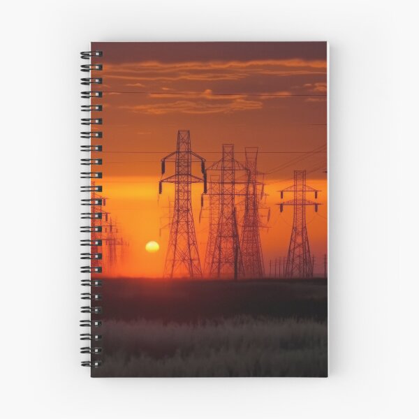 Item preview, Electricity Pylons silhouetted against a Glowing Sunset Horizon designed and sold by Pylon-Bureau.