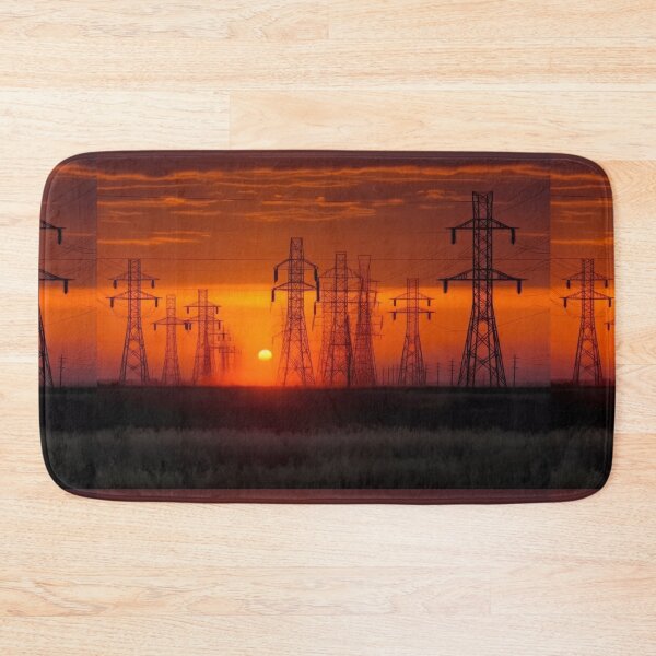 Item preview, Electricity Pylons silhouetted against a Glowing Sunset Horizon designed and sold by Pylon-Bureau.