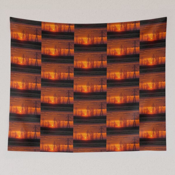 Item preview, Electricity Pylons silhouetted against a Glowing Sunset Horizon designed and sold by Pylon-Bureau.