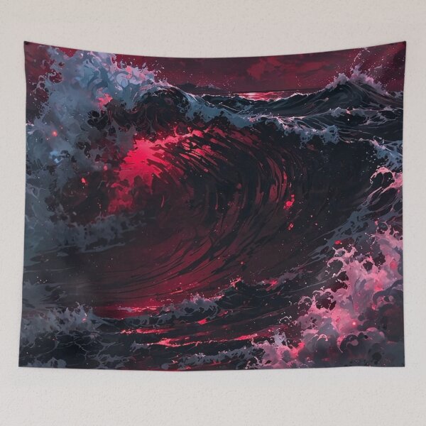 Item preview, Red Blood Moon Over Stormy Ocean Waves — Crimson Gothic Sea Art designed and sold by LYAN-STORE.