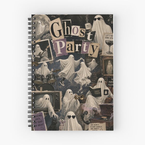 Item preview, Ghost Party – Dancing Ghosts & Spooky Coffee | Surreal Halloween Collage designed and sold by Jandedan.