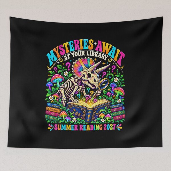 Item preview, Mysteries Await at Your Library Triceratops Dinosaur 2027 Reading Book Lover designed and sold by Trendably.
